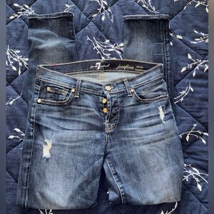 7 for all mankind Josefina Boyfriend Jeans - Dark Blue Distressed